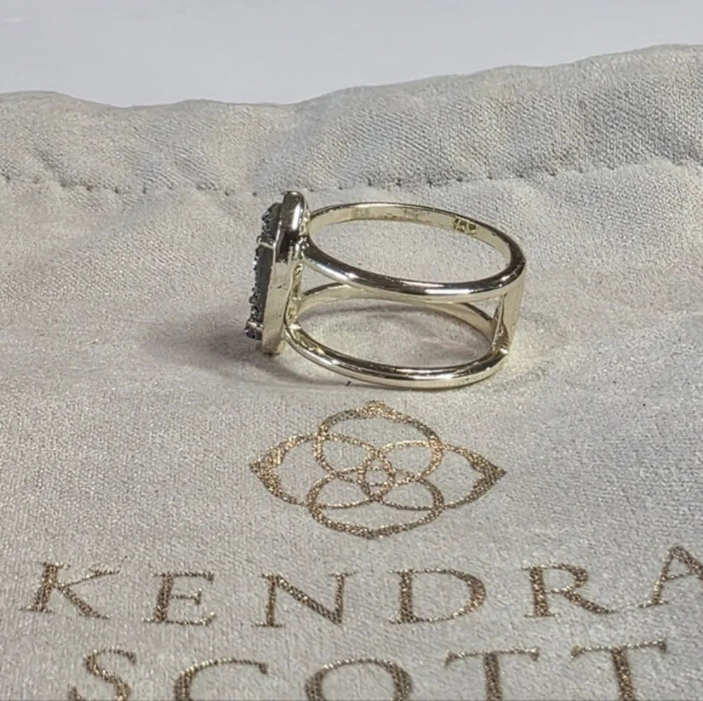 Kendra Scott Elisa Ring Gold Plated‎ Dark Gray Druzy Double Band Size 7
